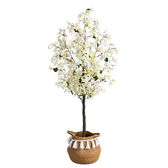 5ft. Artificial White Bougainvillea Tree with Basket